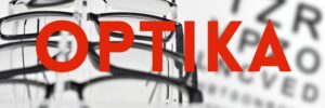 piros feliratos optika dekoráció