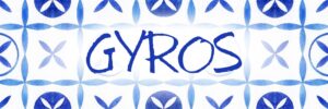 Autentikus stílusú gyros grafika hagyományos hangulattal, mediterrán részletekkel és ízletes összhatással