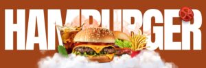 Piros stílusú hamburger grafika energikus hangulattal, figyelemfelkeltő színekkel és lendületes megjelenéssel